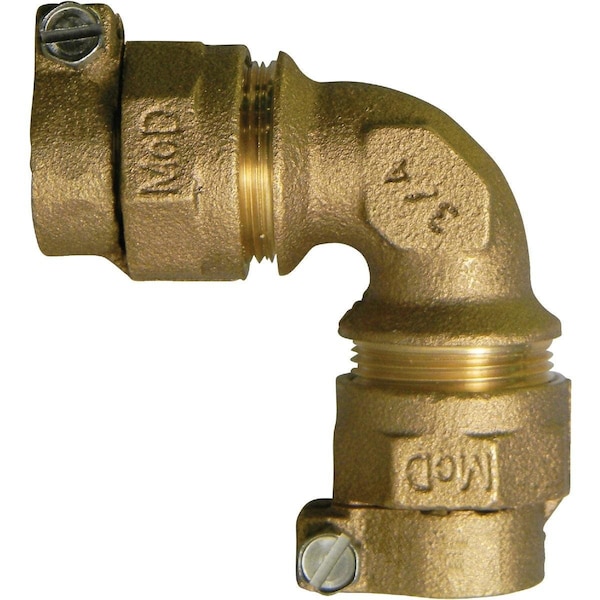 A Y Mcdonald 1 In. 90 Deg. Brass Elbow, CTS Polyethylene Pipe Connector 1/4 Bend 74761-22 B - main